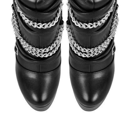 Chain Round Toe Platform Stilettos Over The Knee Boots | Onlymaker Best Seller