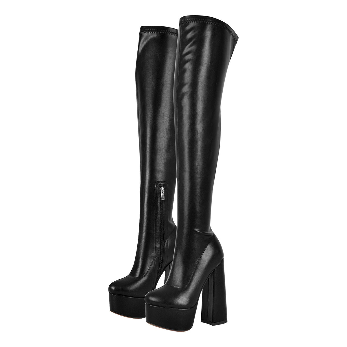 Platform Round Toe Chunky Heels Over The Knee Boots | Onlymaker Premium