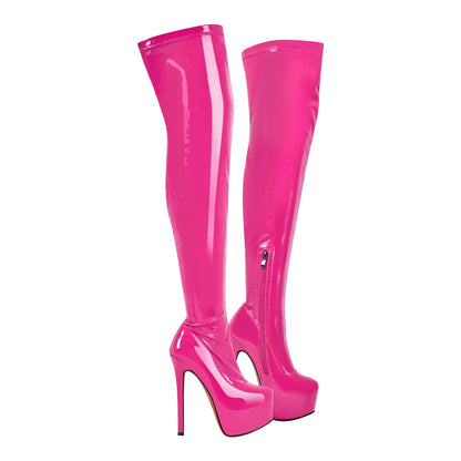 Patent Leather Platform Over The Knee High Heel Boots | Onlymaker Smart Buy