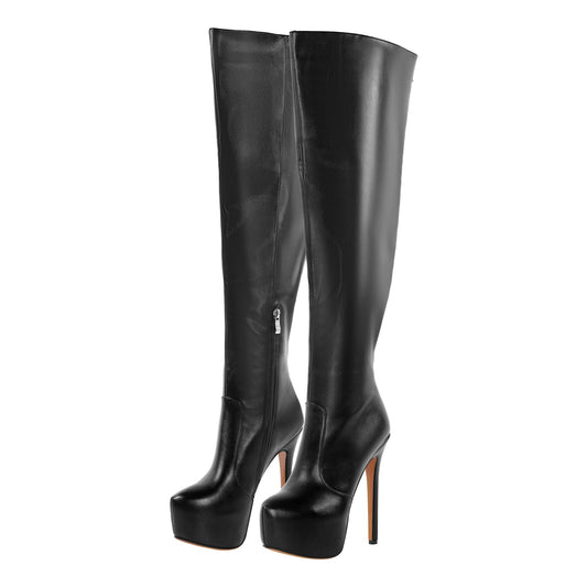 Black Platform Wide Thigh High Boots | Onlymaker Trending