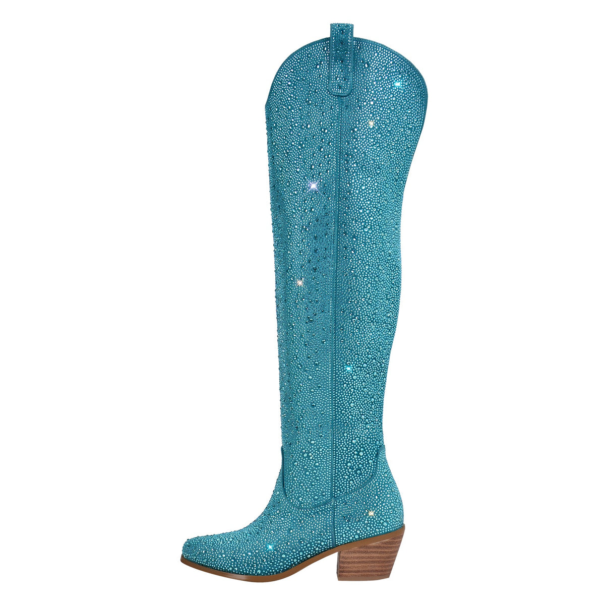 Chunky Heels Rhinestone Over The Knee Boots | Onlymaker New