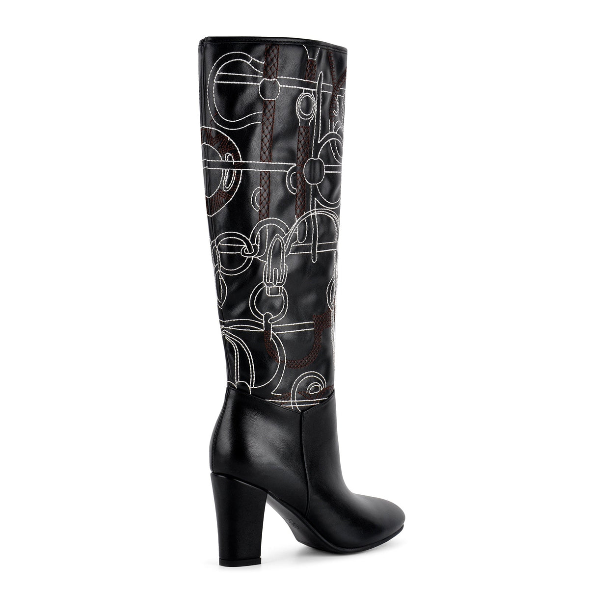 Round Toe Embroidery Chunky Heel Knee High Boots | Onlymaker Recommended