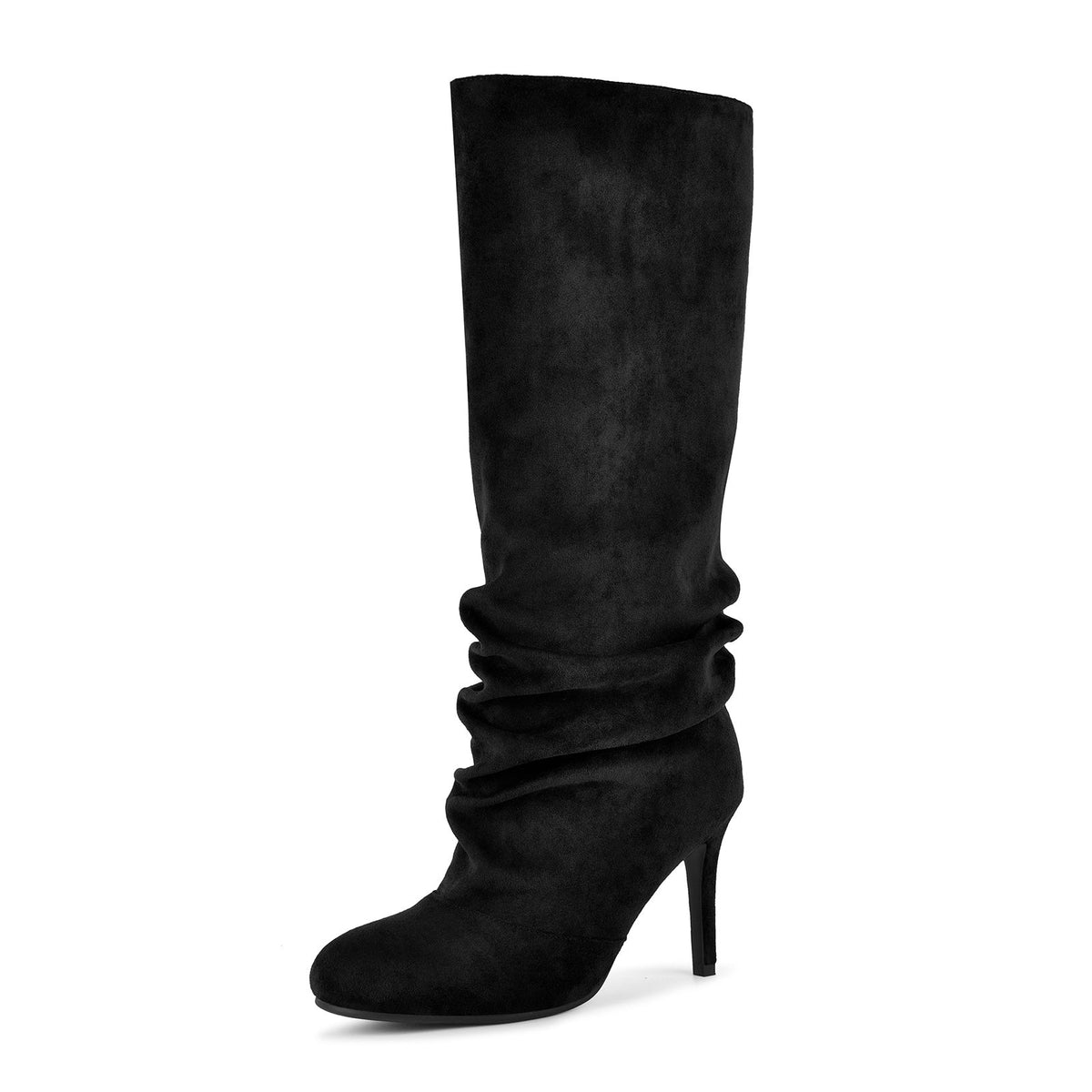 Suede Round Toe Ruched Stiletto Knee High Boots | Onlymaker Recommended