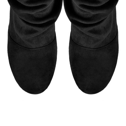 Suede Round Toe Ruched Stiletto Knee High Boots | Onlymaker Recommended