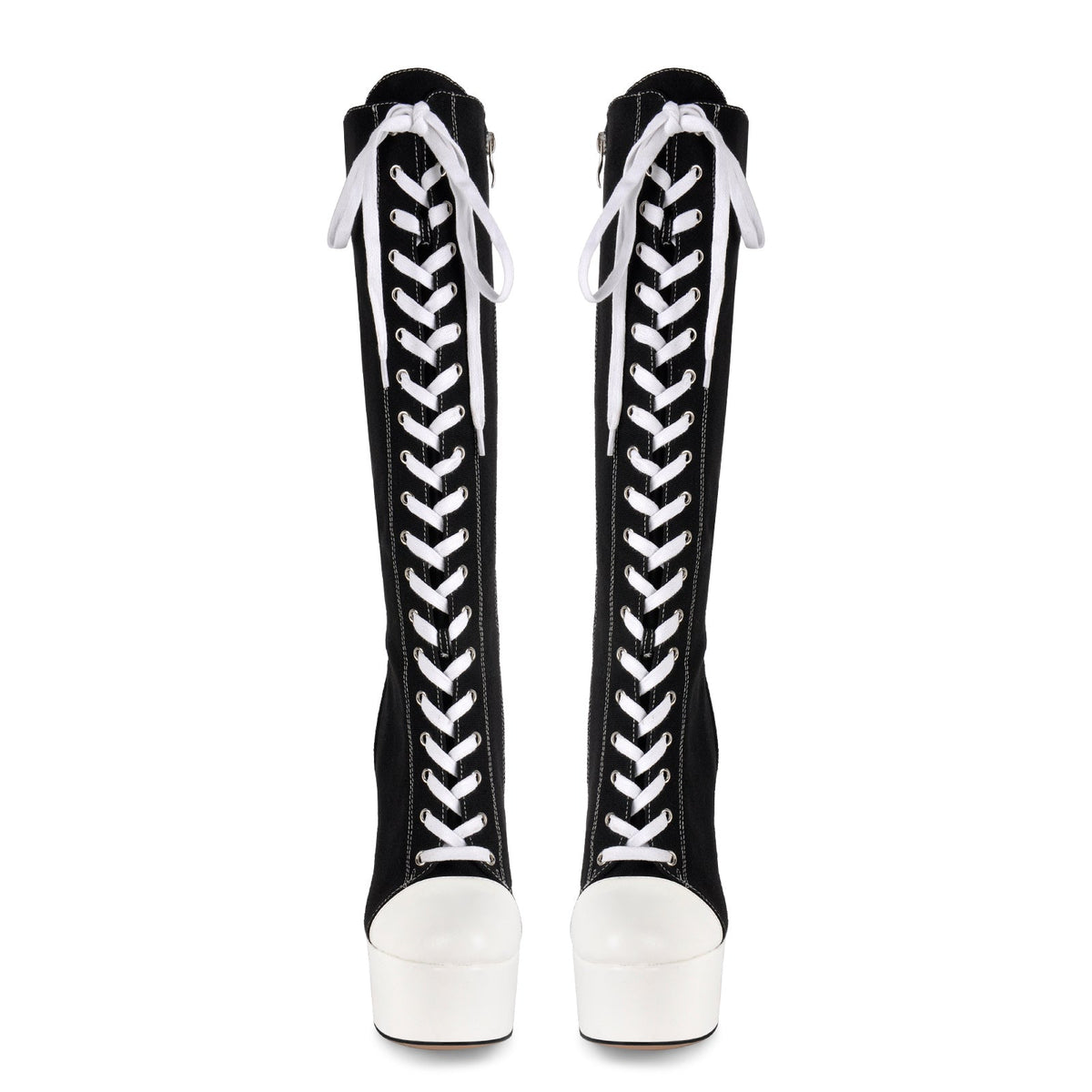 Round Toe Platform Canvas Lace-up Knee High Boots | Onlymaker Special Offer