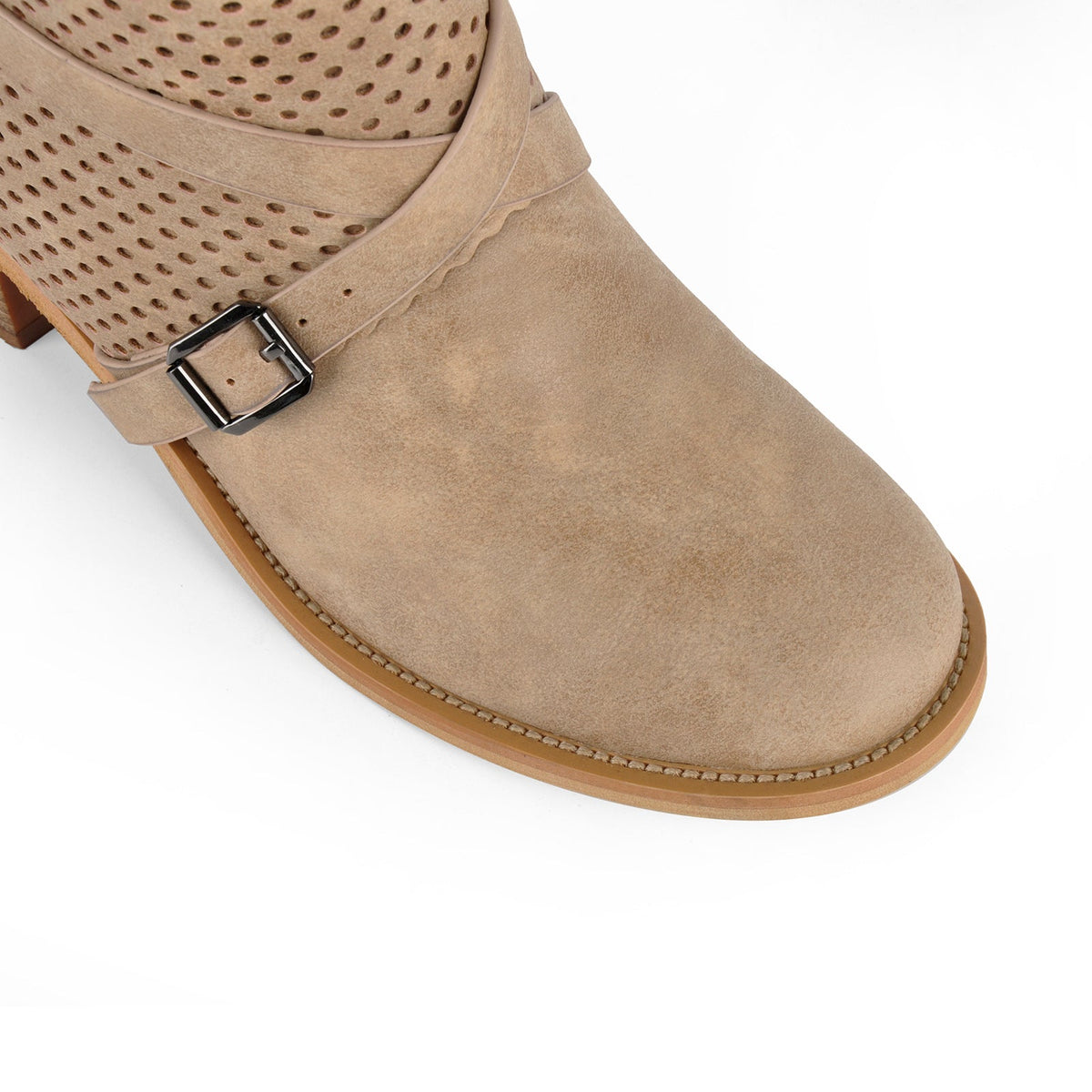 Perforated Buckle Strap Knee High Western Boots | Onlymaker Top Pick