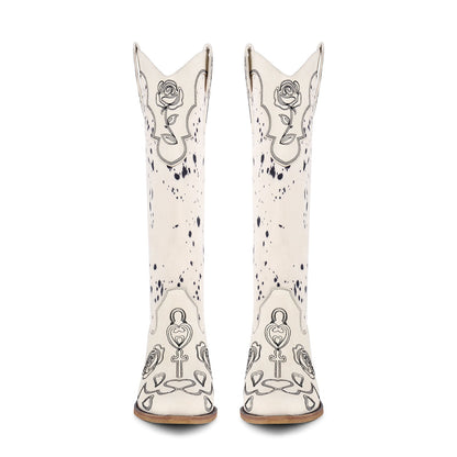 Embroidery Suede Patchwork Knee High Western Boots | Onlymaker Special Offer