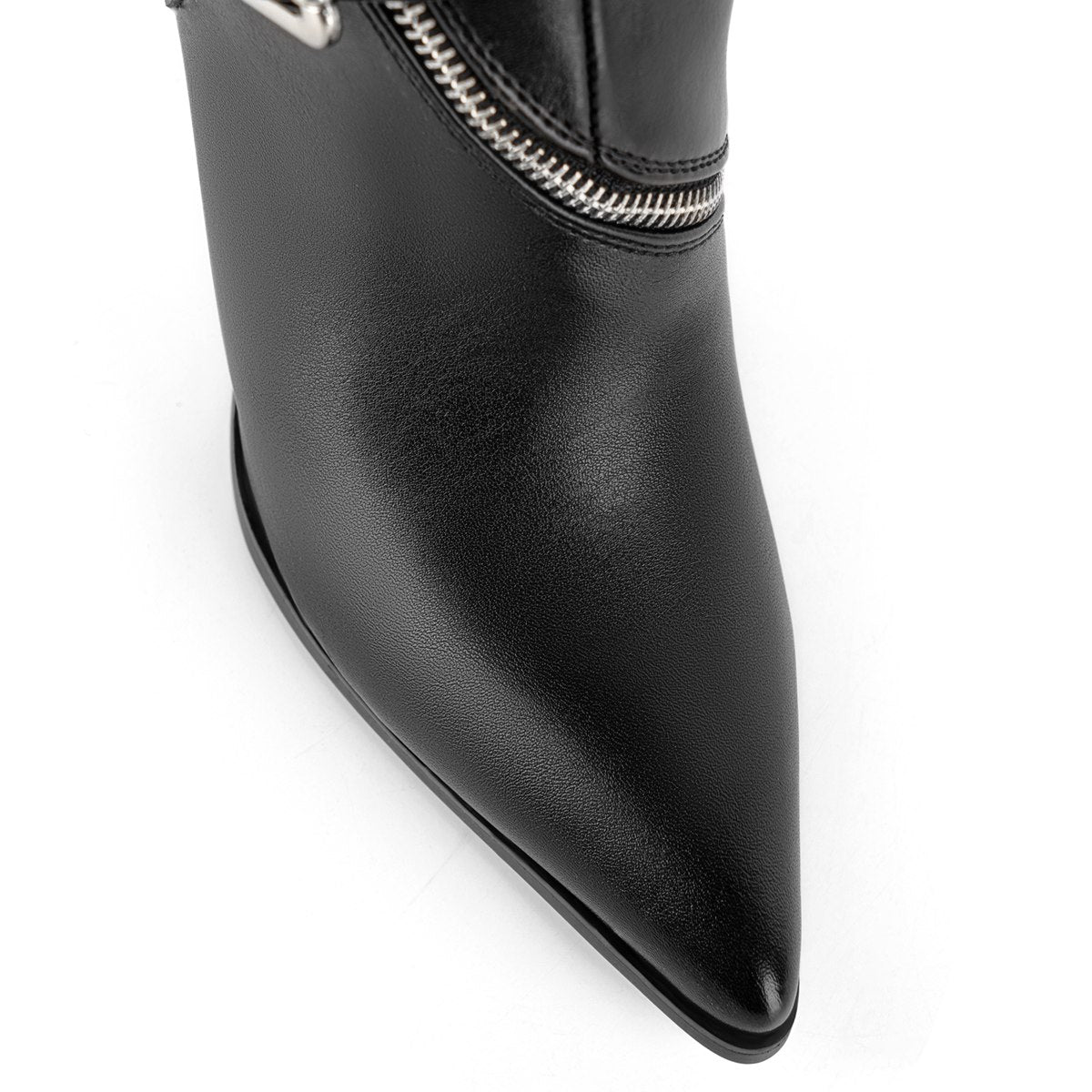 Pointed Toe Buckle Strap Zipper Knee High Boots | Onlymaker Smart Buy