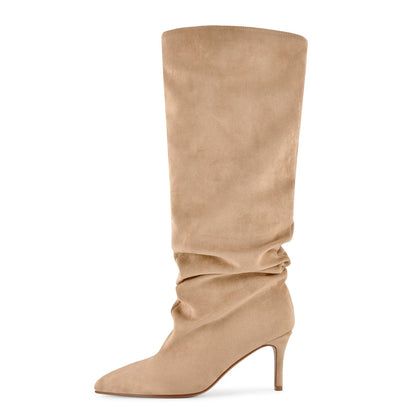 Pointed Toe Suede Slouch Knee High Boots | Onlymaker Signature