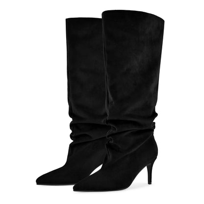 Pointed Toe Suede Slouch Knee High Boots | Onlymaker Signature