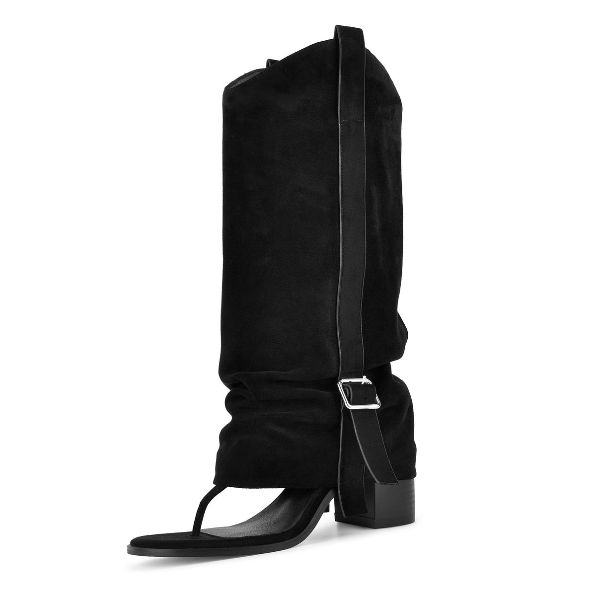 Suede Flip-Flop Buckle Knee High Boots | Onlymaker Essential