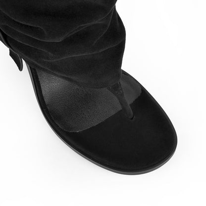 Suede Flip-Flop Buckle Knee High Boots | Onlymaker Essential