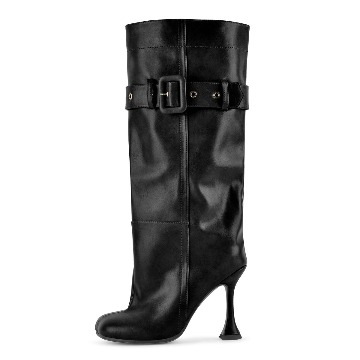 Square Toe Buckle Strap Knee High Boots | Onlymaker Trending