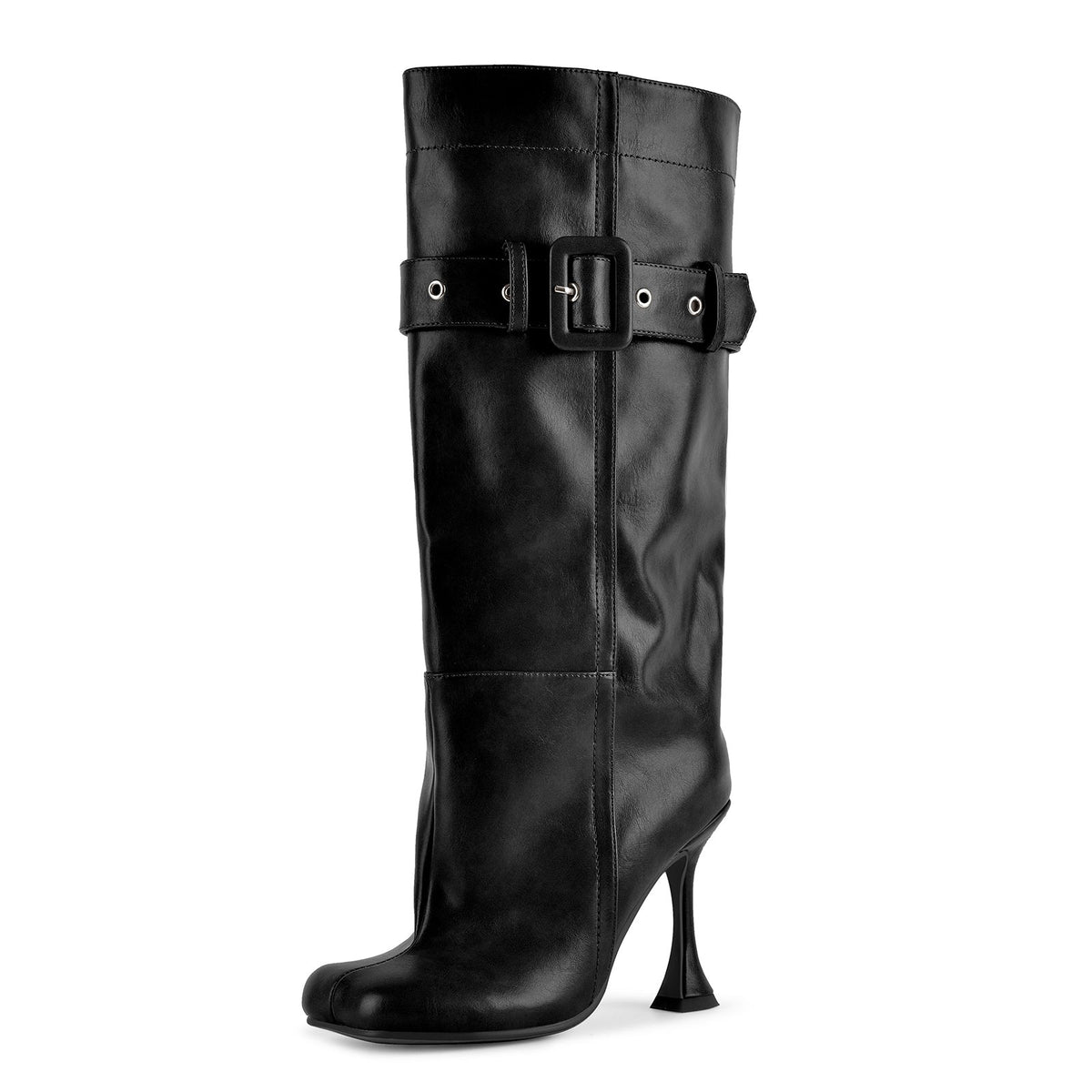 Square Toe Buckle Strap Knee High Boots | Onlymaker Trending