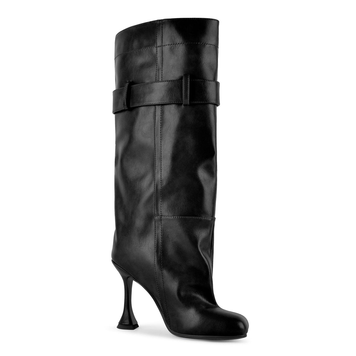Square Toe Buckle Strap Knee High Boots | Onlymaker Trending