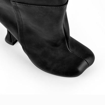 Square Toe Buckle Strap Knee High Boots | Onlymaker Trending