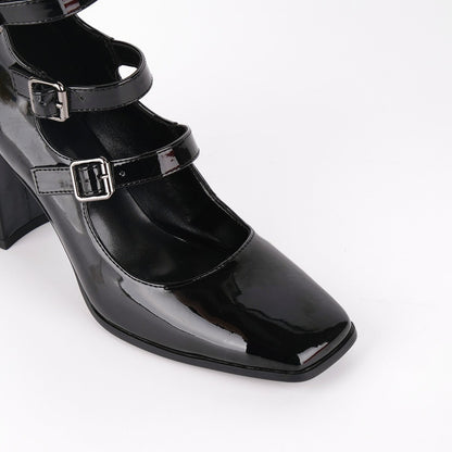 Square Toe Multi Buckle Strap Knee High Boots | Onlymaker Premium