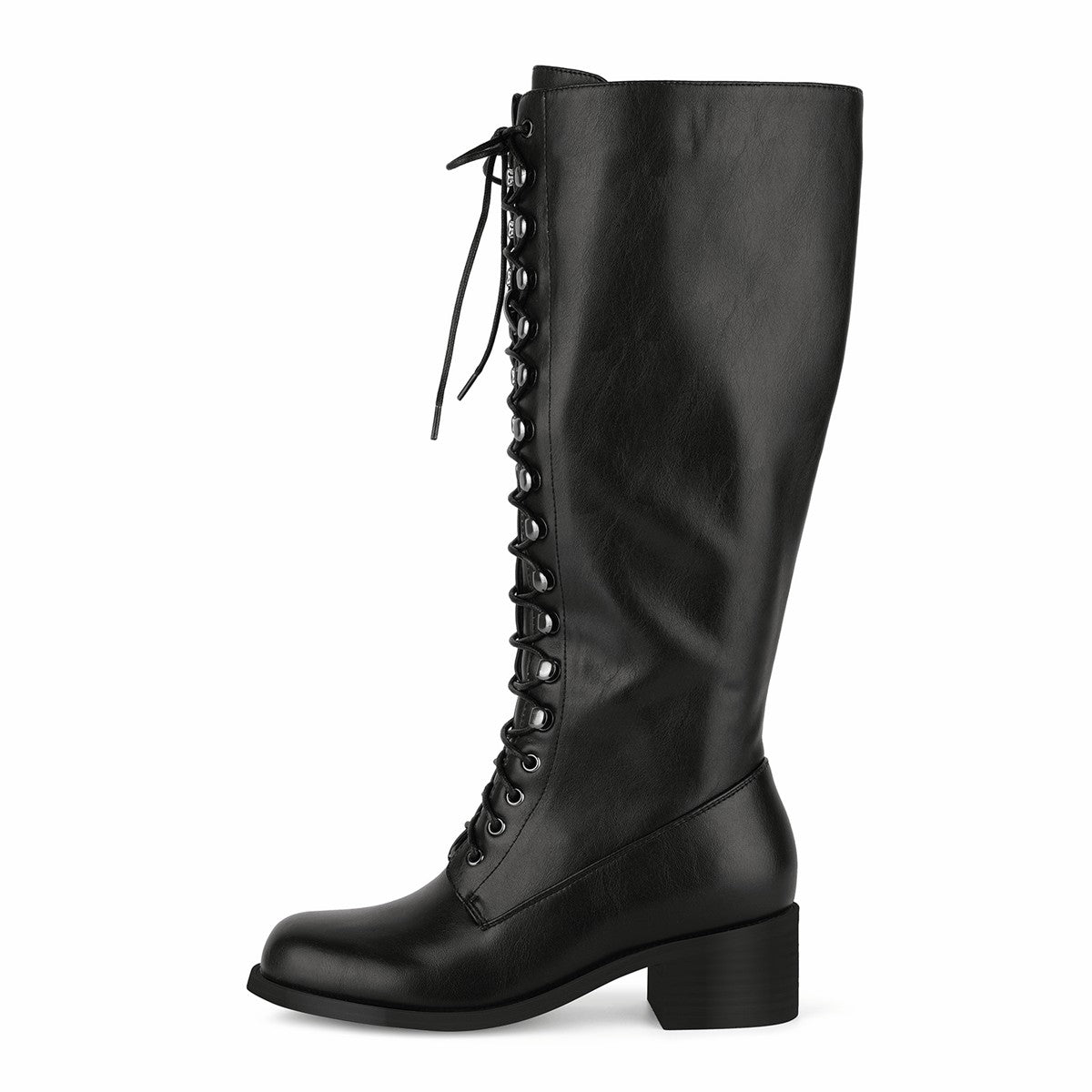Square Toe Lace-up Chunky Heel Knee High Boots | Onlymaker Special Offer