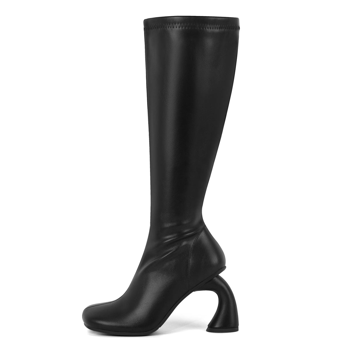 Square Toe Chunky Curved Heel Knee High Boots | Onlymaker Best Seller