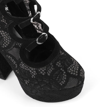 Lace Mesh Multi Buckle Strap Knee High Boots | Onlymaker Great Value