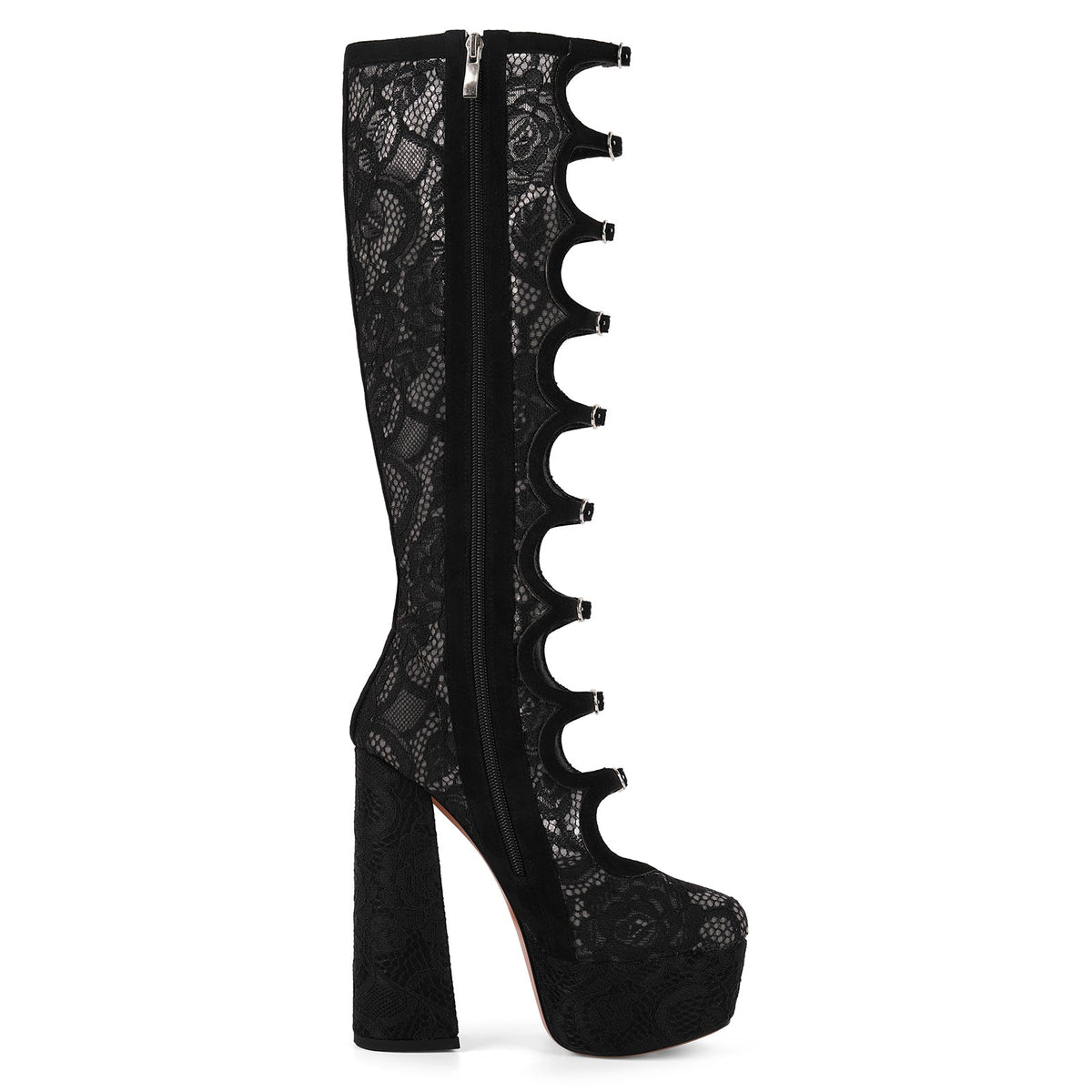 Lace Mesh Multi Buckle Strap Knee High Boots | Onlymaker Great Value
