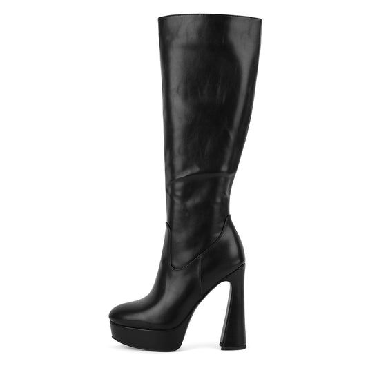 Round Toe Platform Knee High Boots | Onlymaker Signature