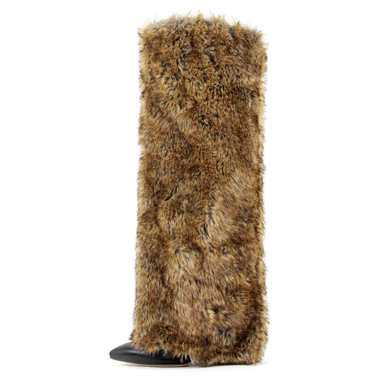 Pointed Toe Fur Fold Over Stiletto Knee High Boots | Onlymaker Latest