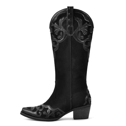 Pointed Toe Suede Knee High Western Boots | Onlymaker Everyday