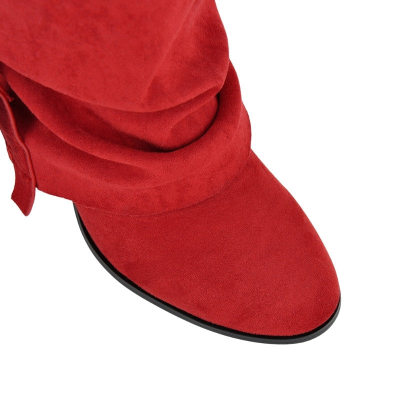 Suede Buckle Fold Over Knee High Boots | Onlymaker Deals