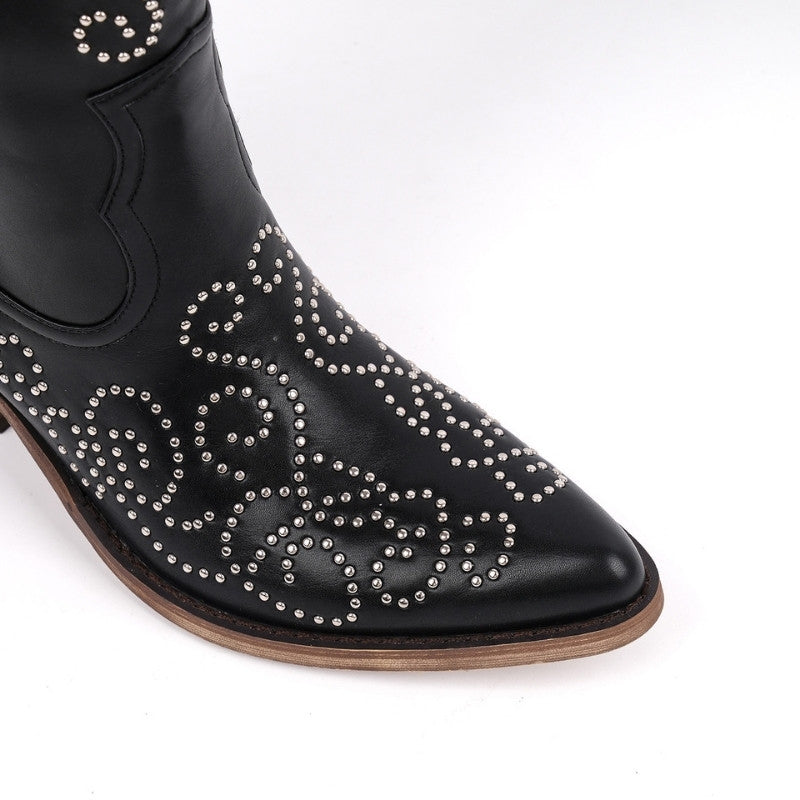 Pointed Toe Rivet Knee High Western Boots | Onlymaker Best Seller
