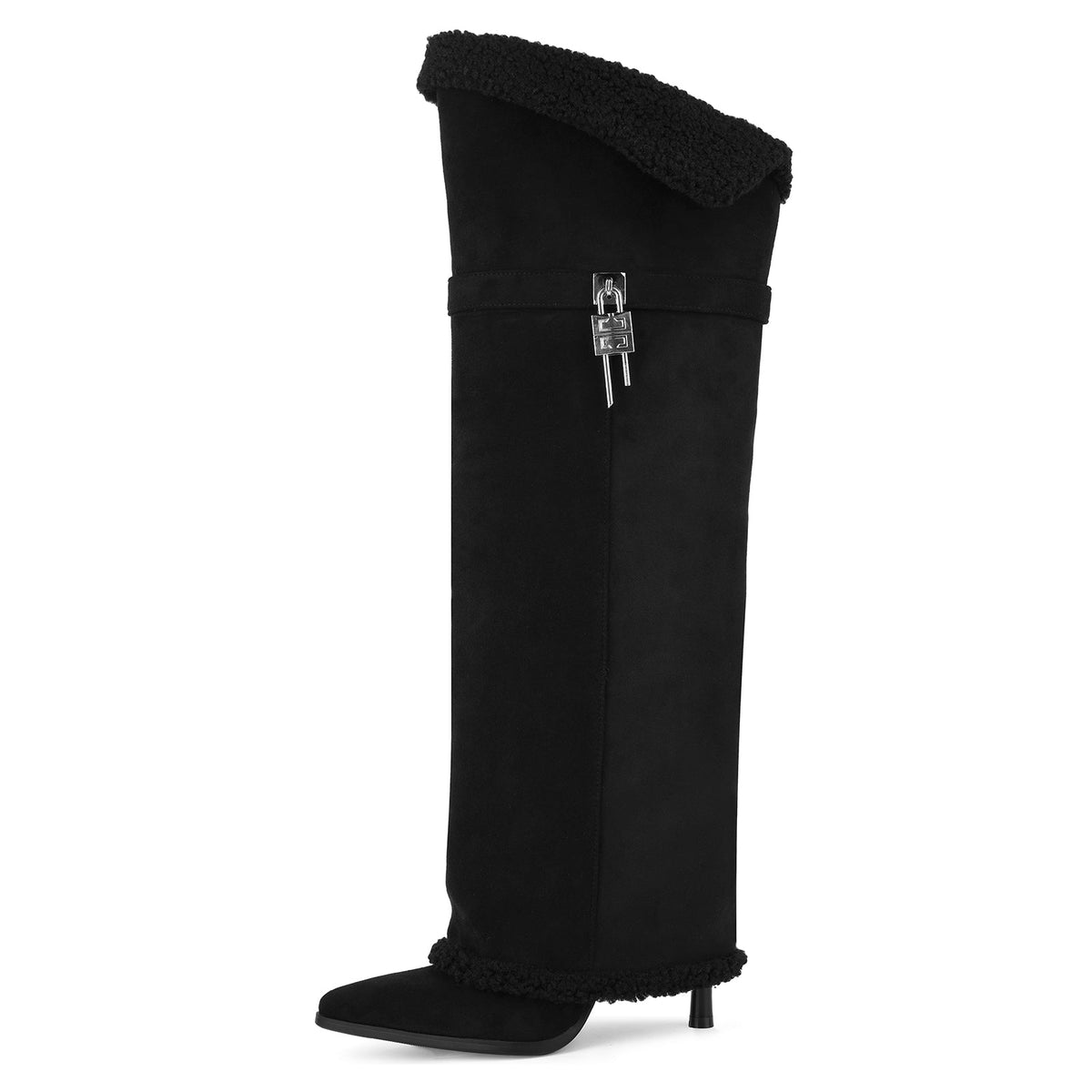 Suede Pointed Toe Lambswool Fold Over Knee High Boots | Onlymaker Deals