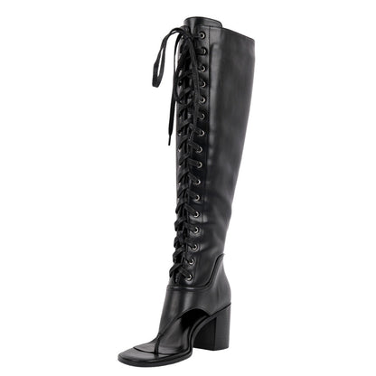 Thong Lace-up Knee High Bootie Sandals | Onlymaker Premium