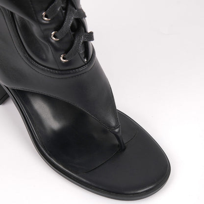 Thong Lace-up Knee High Bootie Sandals | Onlymaker Premium