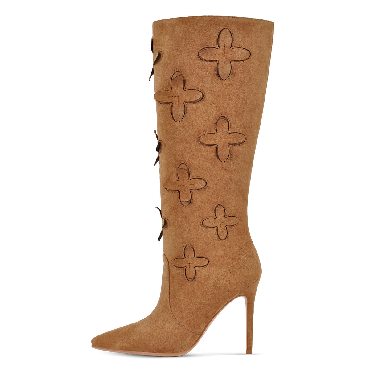 Suede Pointed Toe Floral Knee High Boots | Onlymaker Essential