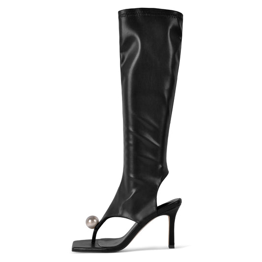 Thong Square Toe Knee High Bootie Sandals | Onlymaker Deals