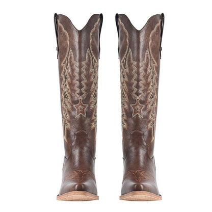 Pointed Toe Embroidery Knee High Western Boots | Onlymaker Special Offer