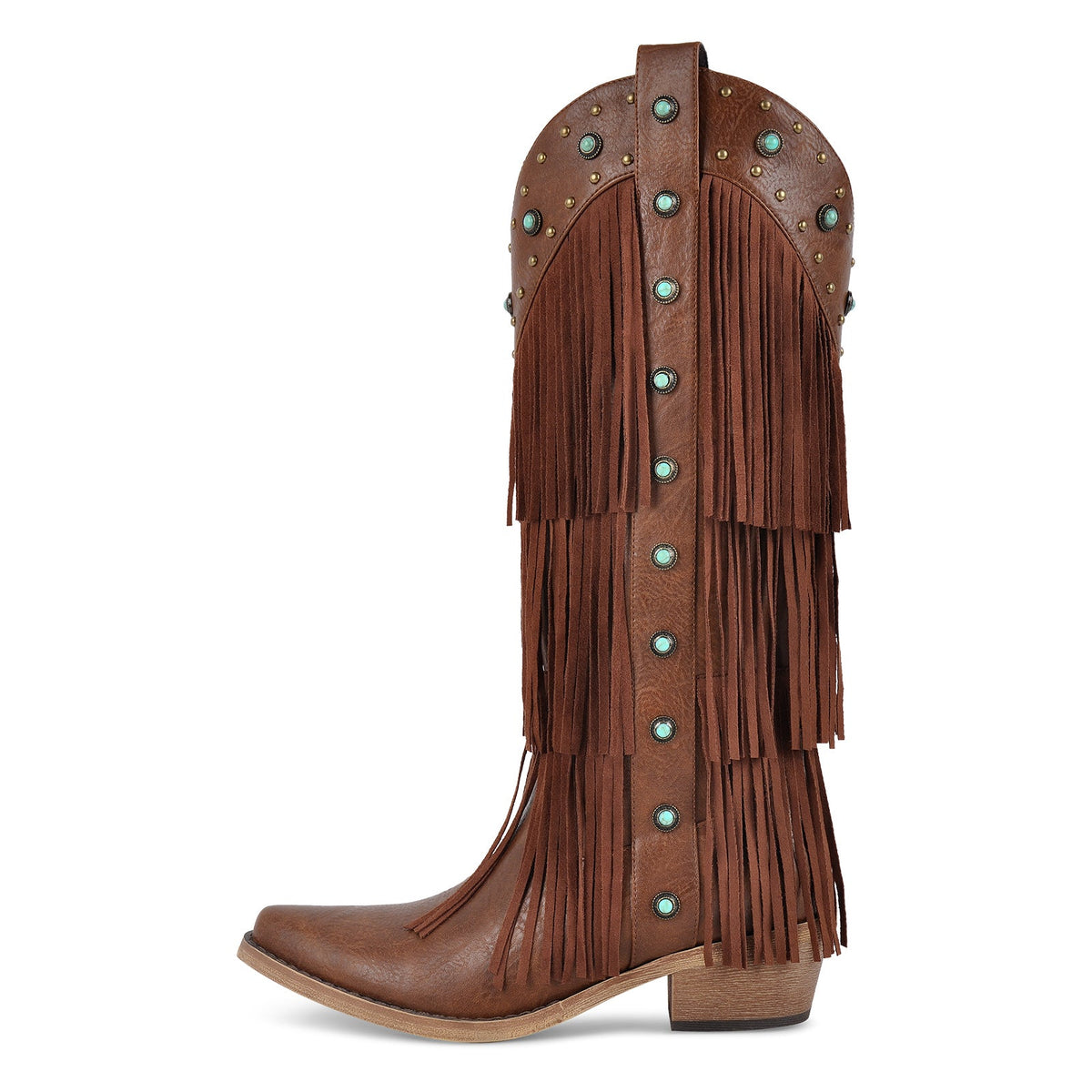 Fringe & Stud Knee High Western Boots | Onlymaker Premium