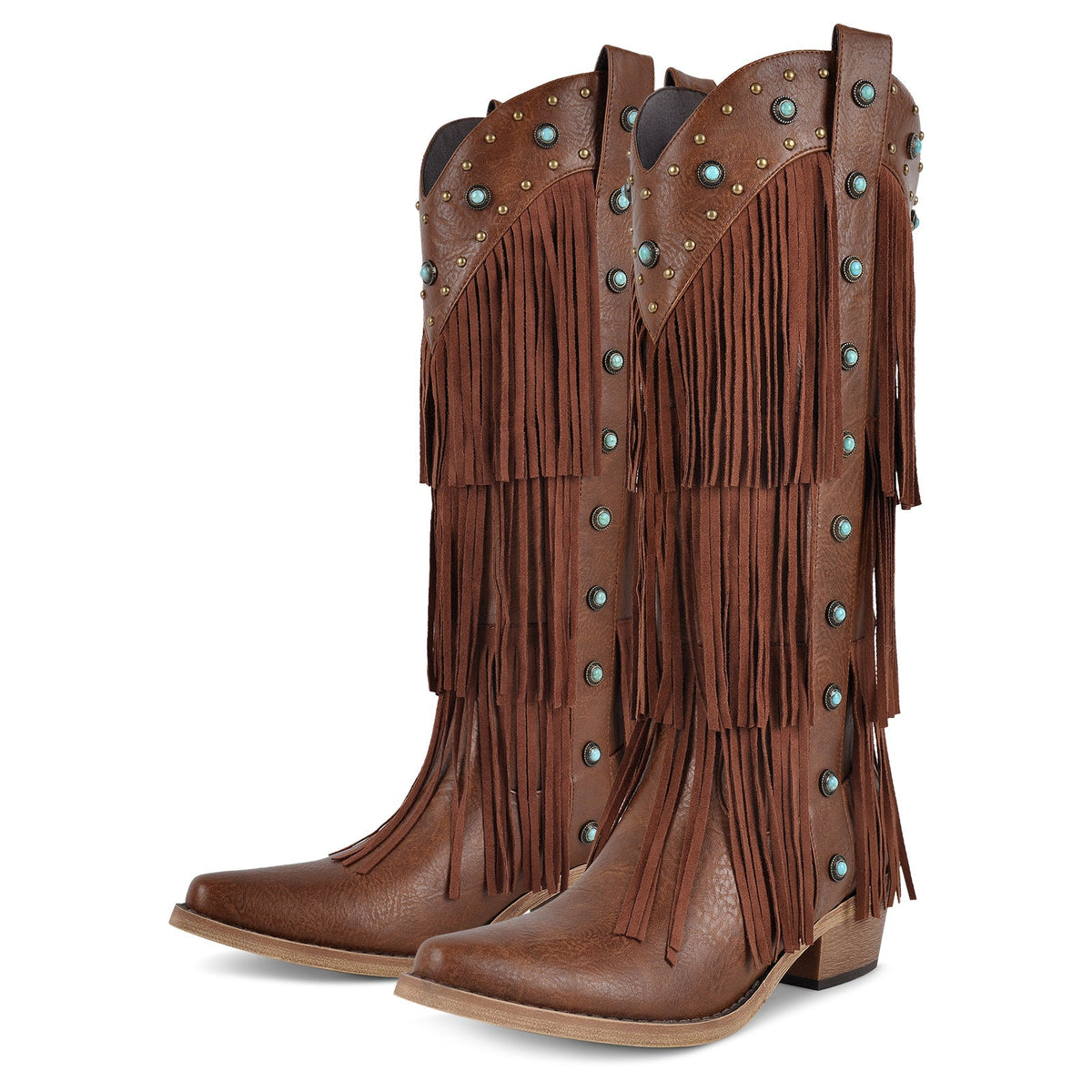 Fringe & Stud Knee High Western Boots | Onlymaker Premium