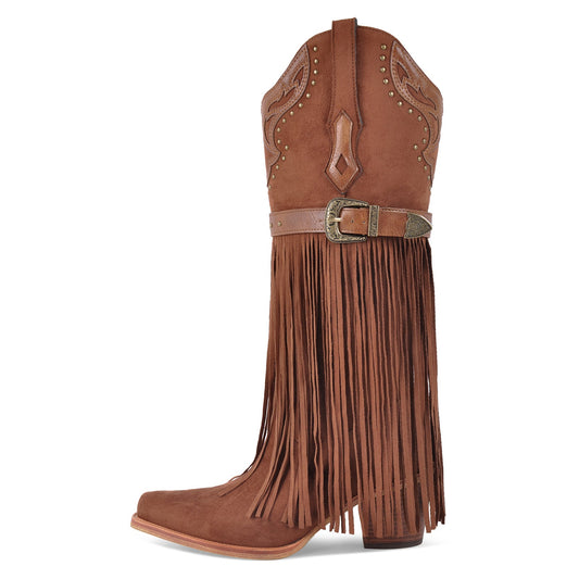 Fringe Embroidery Knee High Western Boots | Onlymaker Great Value