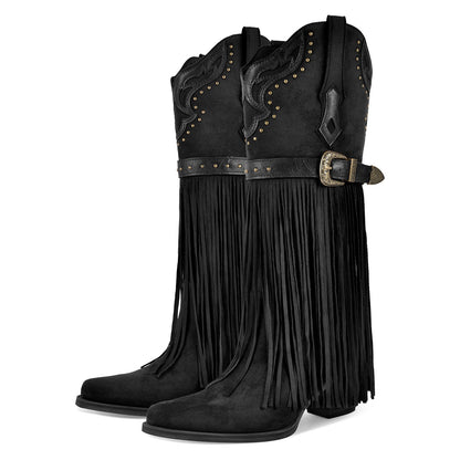 Fringe Embroidery Knee High Western Boots | Onlymaker Great Value