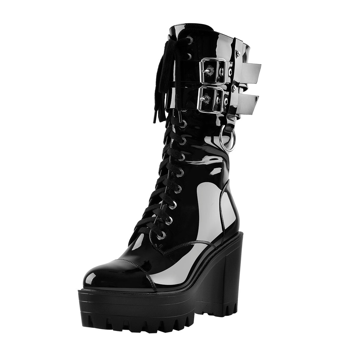 Black Platform Mid Calf Chunky High Heels Boots | Onlymaker Trusted