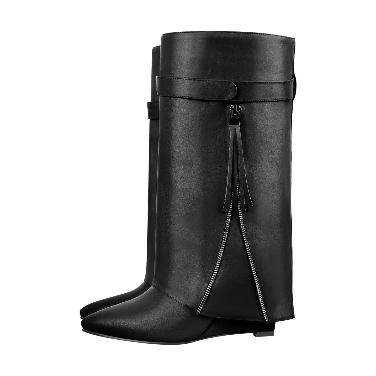Pointed Toe Side Tassel Zipper Fold Over Boots | Onlymaker Discount