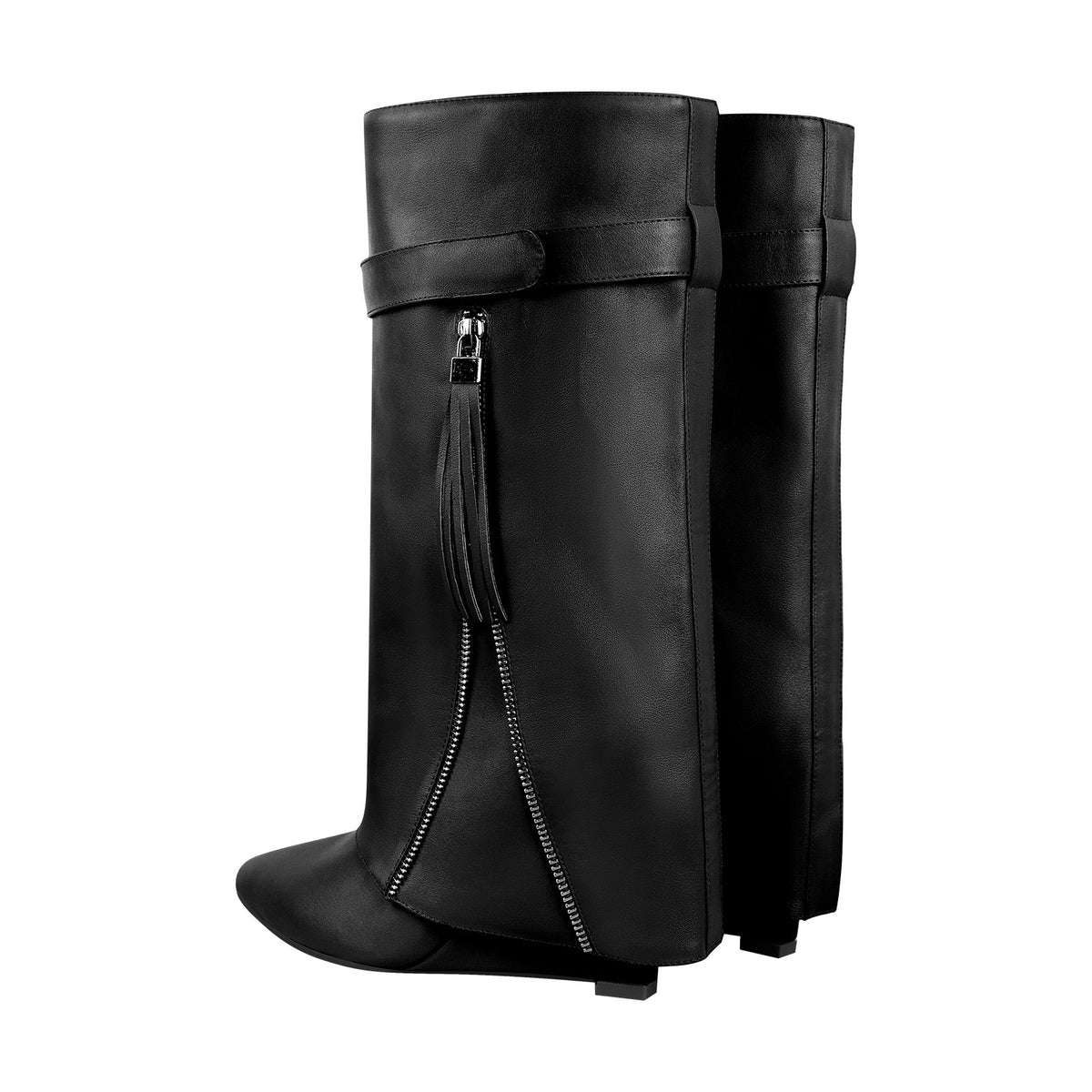 Pointed Toe Side Tassel Zipper Fold Over Boots | Onlymaker Discount
