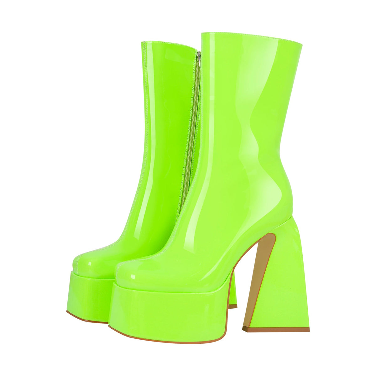 Fluorescent Green Platform Mid-Calf Chunky Boots | Onlymaker Top Pick