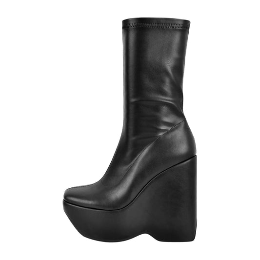 Black Platform Zip Up Mid-Calf Boots | Onlymaker Discount