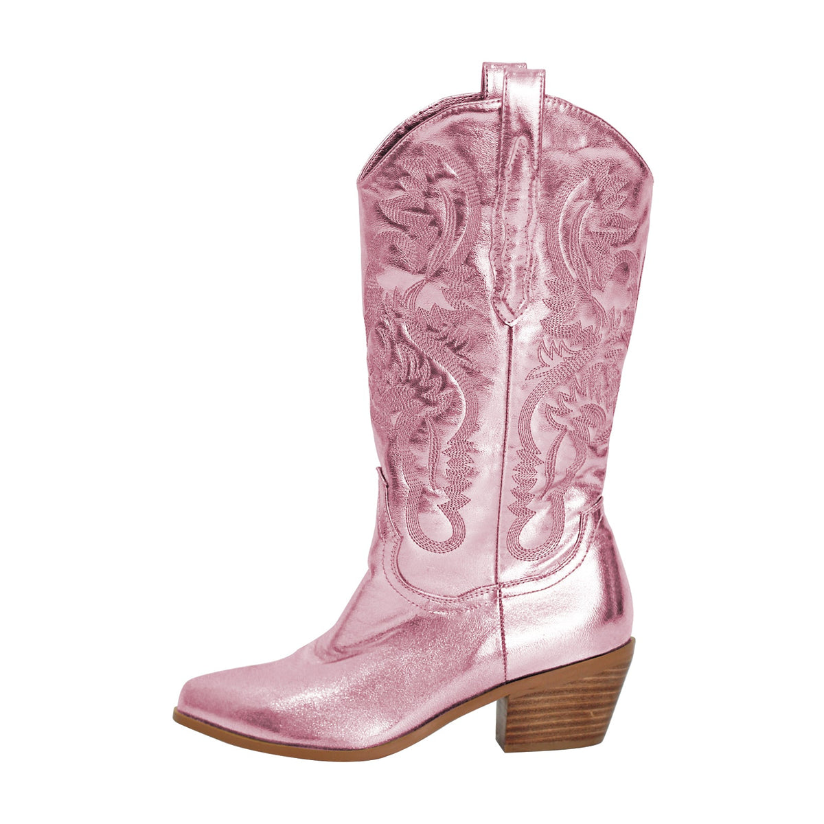 Pink Embroidered Mid-Calf Western Boots | Onlymaker Exclusive