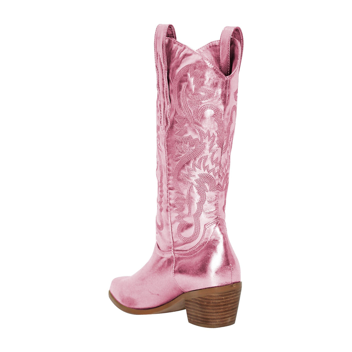 Pink Embroidered Mid-Calf Western Boots | Onlymaker Exclusive