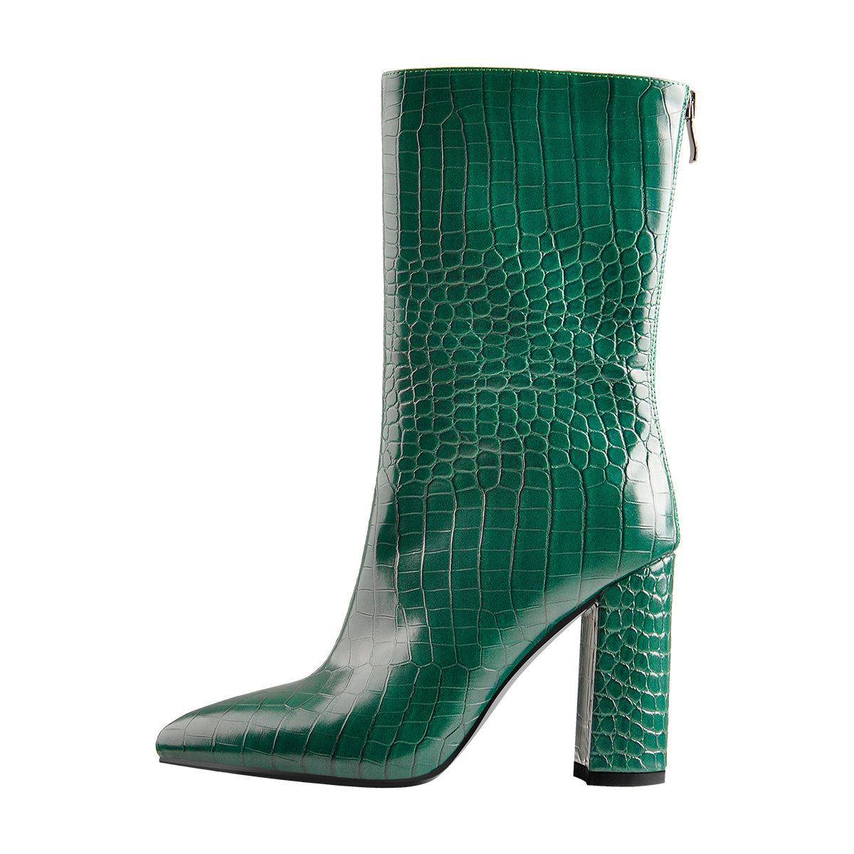 Pointed Toe Stone Pattern Chunky High Heels Darkseagreen Ankle Boots | Onlymaker Trending