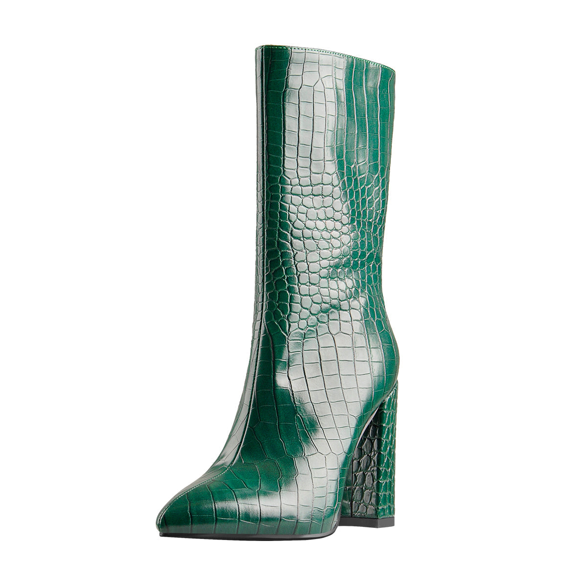 Pointed Toe Stone Pattern Chunky High Heels Darkseagreen Ankle Boots | Onlymaker Trending