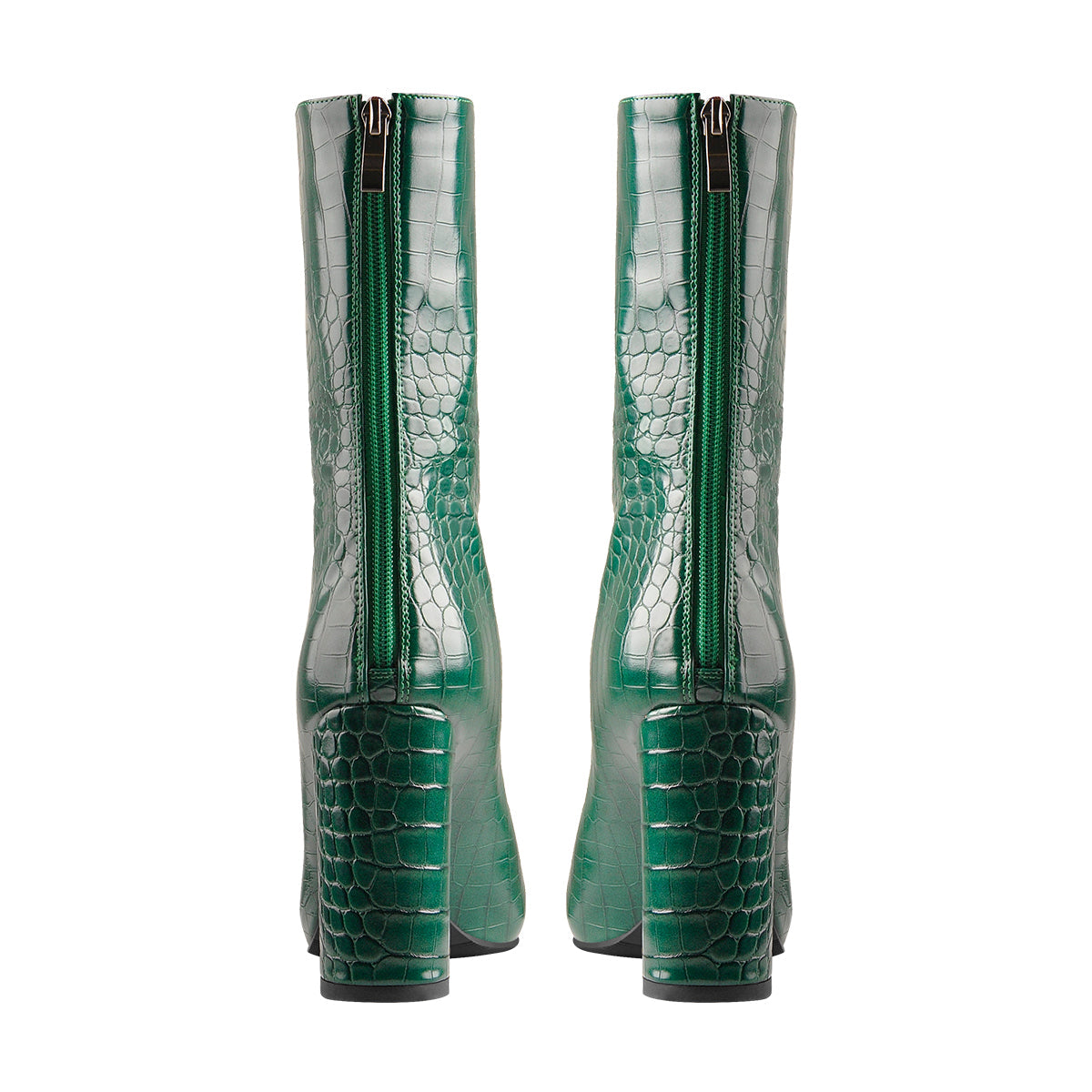 Pointed Toe Stone Pattern Chunky High Heels Darkseagreen Ankle Boots | Onlymaker Trending